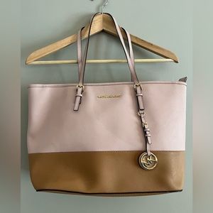 Michael Kors blush pink and camel tote